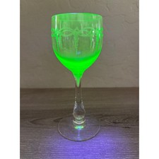 Antique Vaseline Uranium Glass Goblet, Daisy & Button Pattern, 6 1/4 inches — listing 4