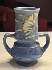 Roseville Pottery Freesia Vase in Delft Blue, Shape 125-10" — listing 6
