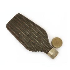 Antique Wicker-Wrapped Glass Flask with Metal Screw Cap — listing 5