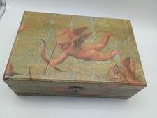Vintage Cherub Angel Decoupage Storage Box with Leather Handle and Brass Latch — listing 4