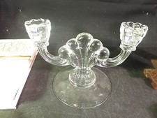 Vintage Elegant Glass Two-Light Double Candelabra with Scrolled Arms and Plume Center Finial — listing 6