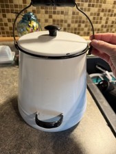 Vintage White Enamelware Coffee Pot with Floral Transfer and Black Trim — listing 2