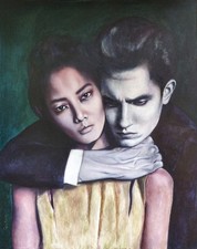 Original Acrylic Painting on Wood Panel - Embracing Couple Figurative Art — listing 2