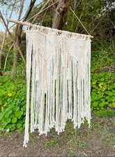 Large Vintage 1970s Macrame Mandala Wall Hanging, Rust Orange with Wooden Beads, 33" Diameter — listing 2