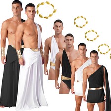Greek God Roman Toga Costume - White Robe with Red Sash & Gold Trim, One Size — listing 4