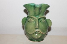 Hand-Painted Art Pottery Face Pitcher, Picasso-Style Portrait with Gold Accents