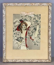 Pair of Framed Gibson Girl Style Portrait Prints in Gilt Bamboo Frames — listing 2