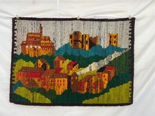 Handwoven Wool Pictorial Tapestry Rug with Village Scene, Palm Trees, Birds and Animals — listing 2