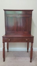 Mahogany Secretary Desk with Glazed Bookcase Top, Flame Veneer Drop-Front, 73.5" H — listing 2
