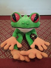 Large Plush Green Frog Stuffed Animal with Red Heart Forehead and Sleepy Eyes — listing 3