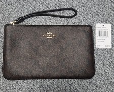 Coach Signature Jacquard Wristlet with Studded Suede Trim, Burgundy/Pink — listing 4
