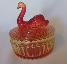 Jeannette Glass Amberina Swan Covered Powder Jar / Trinket Box — listing 4