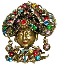 Czech Art Deco Filigree Bracelet Fragment with Marbled Green Peking Glass Cabochons — listing 2