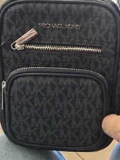 Michael Kors Signature Crossbody Purse, Pink & White MK Logo with Center Stripe, listing 3