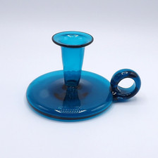 Antique Blue Glass Chamberstick Candle Holder with Gilt Grapevine Decoration — listing 4
