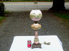 Antique Victorian Hand-Painted Floral Globe Banquet Parlor Oil Lamp (Electrified) — listing 4