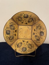 Hand-Painted Tole Metal Planter with Rose Motif and Scrolled Leaf Handles, Artist Signed — listing 3