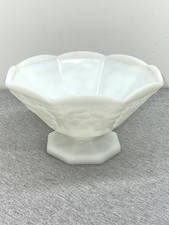 Vintage Anchor Hocking Milk Glass Octagonal Footed Compote with Embossed Grape Pattern — listing 3