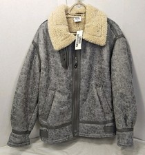 BDG Faux Leather Shearling-Lined Aviator Jacket, Brown, Size S (UK 8-10)