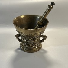 Antique Brass Apothecary Mortar and Pestle with Twin Side Handles — listing 3
