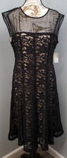 Dressbarn Collection Black Tiered Lace Dress with Nude Underlay, Size 14 — listing 2