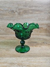 Mid-Century Green Glass Handkerchief Bowl with Ruffled Rim — listing 2
