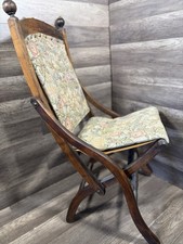 Antique Victorian Walnut Folding Campaign Chair with Floral Tapestry Upholstery — listing 3