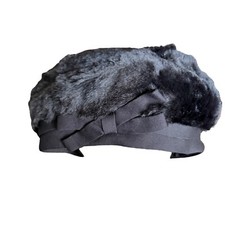 Vintage Real Fur Pillbox / Beret-Style Hat, Two-Tone Black & Grey Patchwork Panels with Satin Lining — listing 2