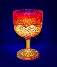Amberina Pressed Glass Sawtooth-Rim Bowl, Hobstar & Fan Pattern, 3" x 6" — listing 2