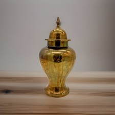 Vintage Brass Ginger Jar Table Lamp on Black Wood Base with Black Coolie Shade — listing 5