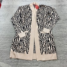 Guess Jeans Snow Leopard Print Long Sleeve Button-Front Cardigan Sweater, Size Medium
