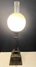 Antique Converted Brass Oil Lamp Table Lamp with Corinthian Column and Marble Base, 18" Tall — listing 3