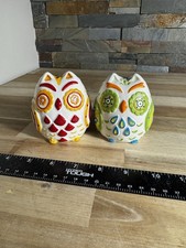 BOHO Fun Ceramic Owl Salt & Pepper Shaker Set (Teal & Orange, Floral Boho Design) — listing 3