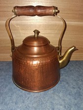 Antique Hammered Copper Kettle with Bamboo-Style Handle, Black Patina — listing 2