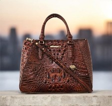 Brahmin Business Tote Black Melbourne Croc-Embossed Leather Handbag