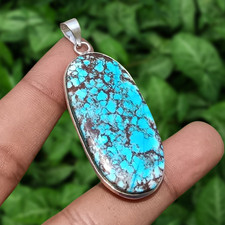 Green Mohave Turquoise Oval Cabochon Sterling Silver Pendant Yes - marked 925 or Sterling — listing 6