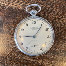 Sekonda Pocket Watch with Ornate Engraved Scrollwork Case Back and Chain — listing 6