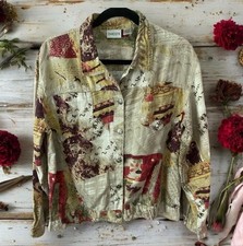 Chico's Olive Green Linen-Blend Zip-Front Jacket with Beaded Embroidery, Size 3 (US 16/18) — listing 2