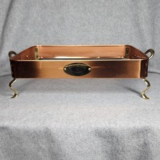 Vintage Copper and Brass Chafing Dish with Wooden Handle and Fuel Burner — listing 3