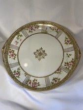 Antique Nippon Hand-Painted Porcelain Two-Handled Cake Plate with Gilt Moriage Floral Border, Morimura Brothers — listing 2