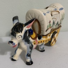 Vintage Ceramic Green Donkey with Saddle Baskets Salt and Pepper Shaker Set — listing 3