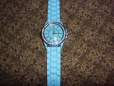 Geneva Purple Silicone Band Rhinestone Bezel Ladies Quartz Watch, Large Face — listing 6