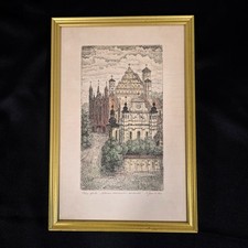 Pencil-Signed and Numbered Color Lithograph of European Town with Cathedral and Stone Bridge — listing 4