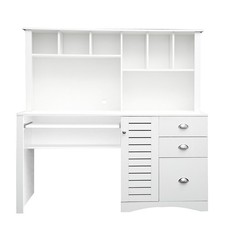 Traditional Oak-Finish Single Pedestal Computer Desk with Hutch Top — listing 3