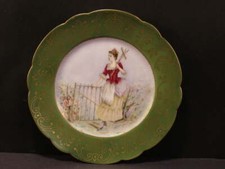 Limoges Portrait Cabinet Plate, Green & Gilt Border, Neoclassical Scene 'Signed Joel' — listing 6