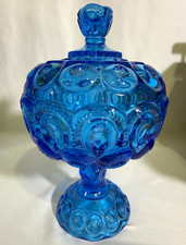 L. E. Smith Moon and Stars Amberina Red/Orange Footed Bowl, 3 in. Tall, listing 4