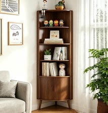 Vintage Walnut Wall-Mounted Corner Cabinet with Single Panel Door — listing 5