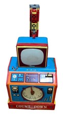 Vintage Battery-Operated Tin & Plastic Black Smoking Space Robot with Litho Chest and Red Feet — listing 6
