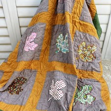 Handmade Fabric-Covered Faceted Ball Basket with Southwestern Basket-Print Patchwork and Embroidered Asian Figures, listing 2