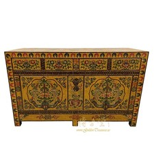 Tibetan Hand-Painted Polychrome Sideboard Cabinet with Tiger and Floral Medallions — listing 2